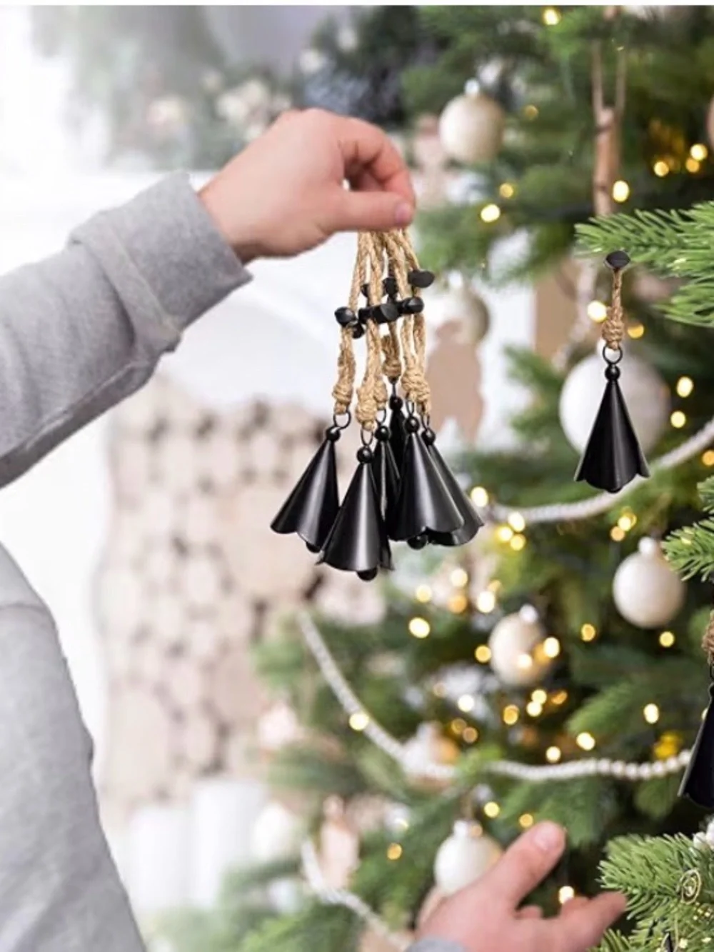 Black Hanging Christmas Bells - Set of 6